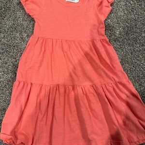 Girls Coral Tiered Short-Sleeve Everyday Dress